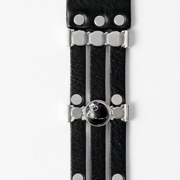 Maje Black Leather Belt with Black stones and Silver hardware - Picture 16 of 16